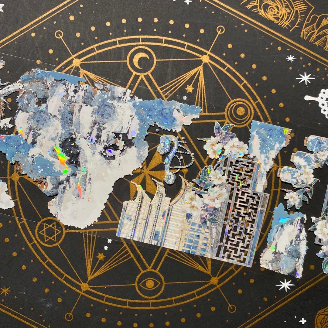 9252】海外 マステ 中古巻 貝殻光マスキングテープ 青い 自然風景 背景