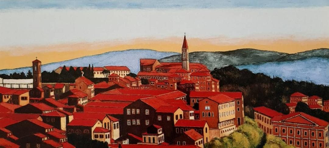 荒木淳一、「ペルージャ」、希少画集の額装画、四季、風景、人気作品