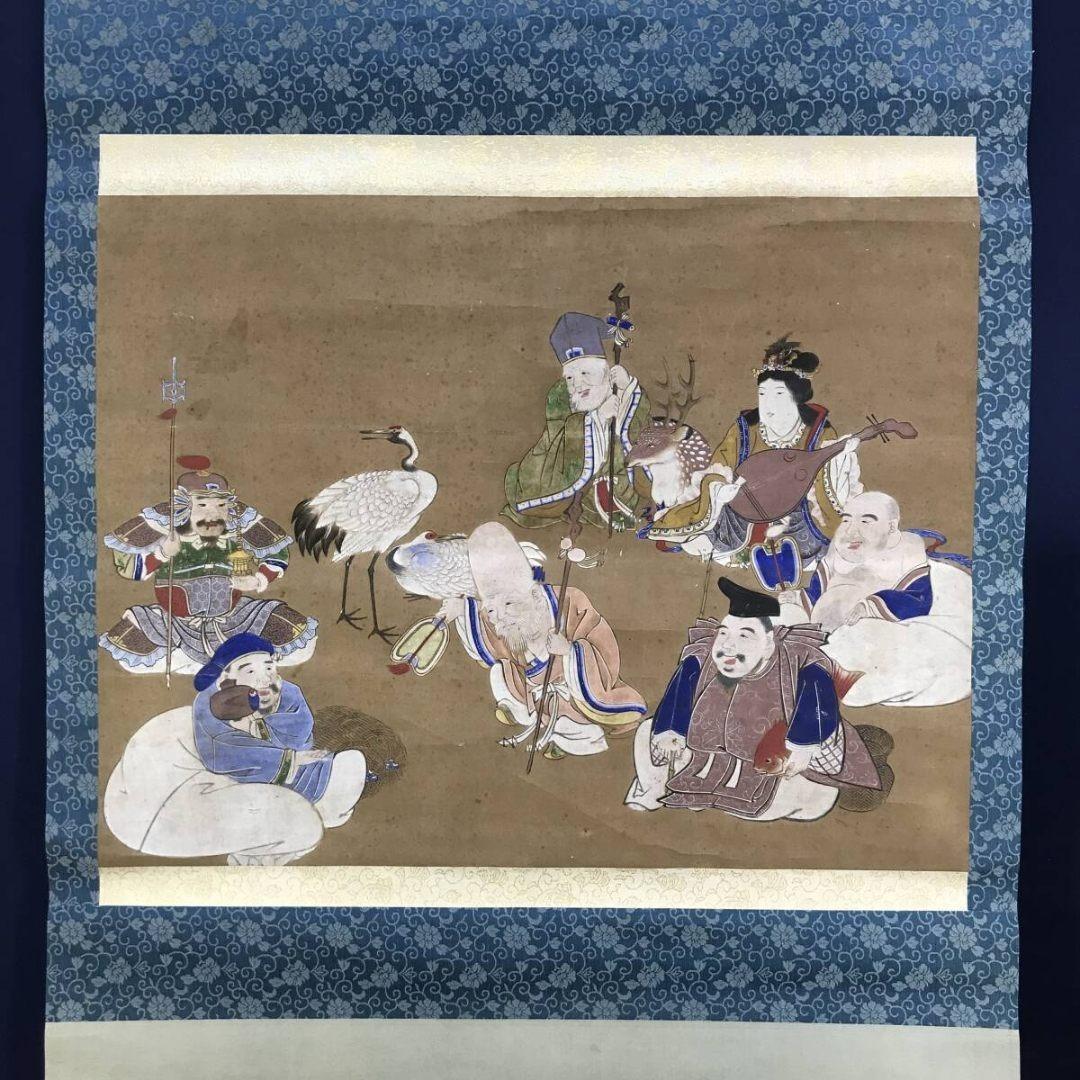 真作/作者不詳/七福神図/古画/人物図/祝/正月/掛軸/名家伝来/AK-