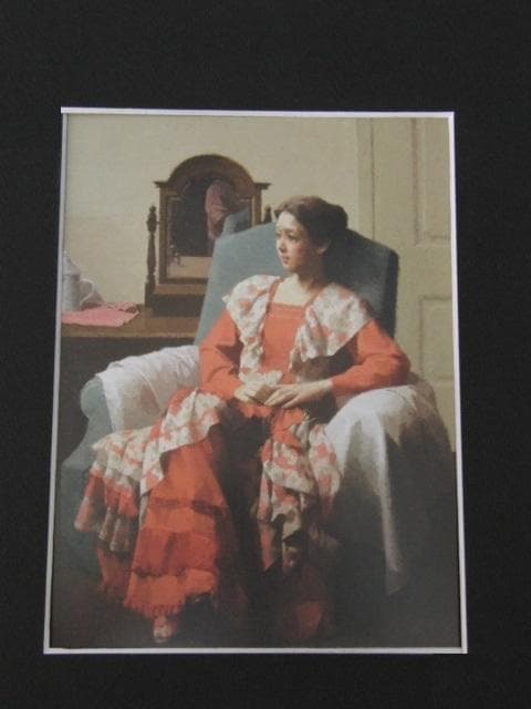 中村清治、【椅子に座った婦人】、希少な額装用画集より、新品額装付