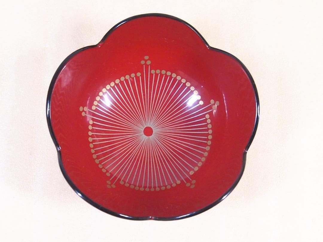 【良品】輪島塗 紫雲堂 蒔絵付き 梅小鉢10客 向付/珍味器 朱塗 漆器/食器
