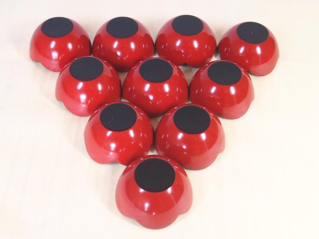 良品】輪島塗 紫雲堂 蒔絵付き 梅小鉢10客 向付/珍味器 朱塗