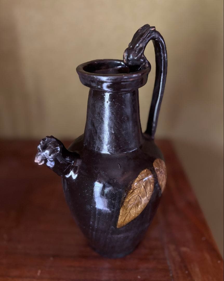 中国美術 黒釉 天鶏壺 てんけいこ 水差し 古玩