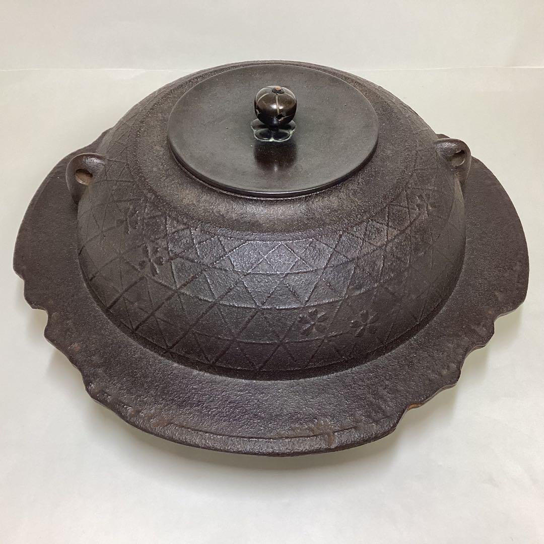 透木釜 桜川 浄慶 箱なし 内側サビ直し跡有り 茶道具 古物品 透木釜 桜川 浄慶 箱なし 内側サビ直し跡有り 茶道具 古物品