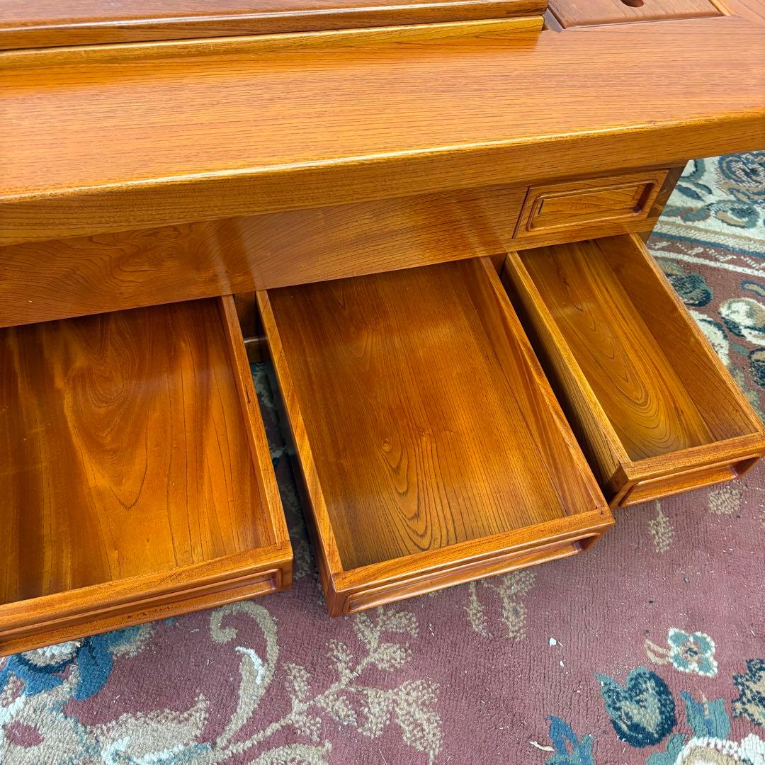 昭和レトロ 欅 木製長火鉢 4杯 引き出し収納付き 火鉢 囲炉裏 古家具