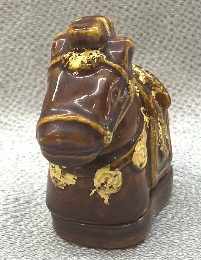 B80s 川崎和楽造「飾り馬 香合」共箱 干支 十二支 茶道具香道具