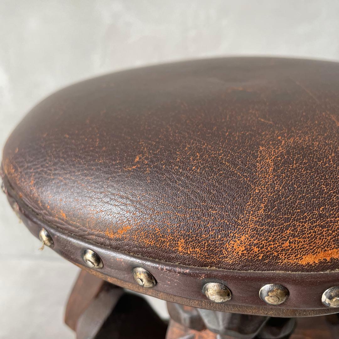 木製 木彫り アフリカ スツール ガーゴイル 丸椅子 ヴィンテージ 民芸