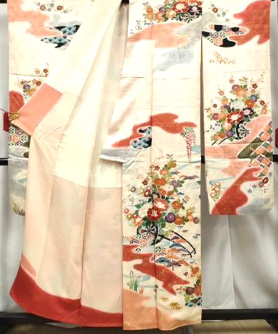 振袖 フルセット6点サイズS〜M 駒刺繍 流水鴛鴦花車文 暈