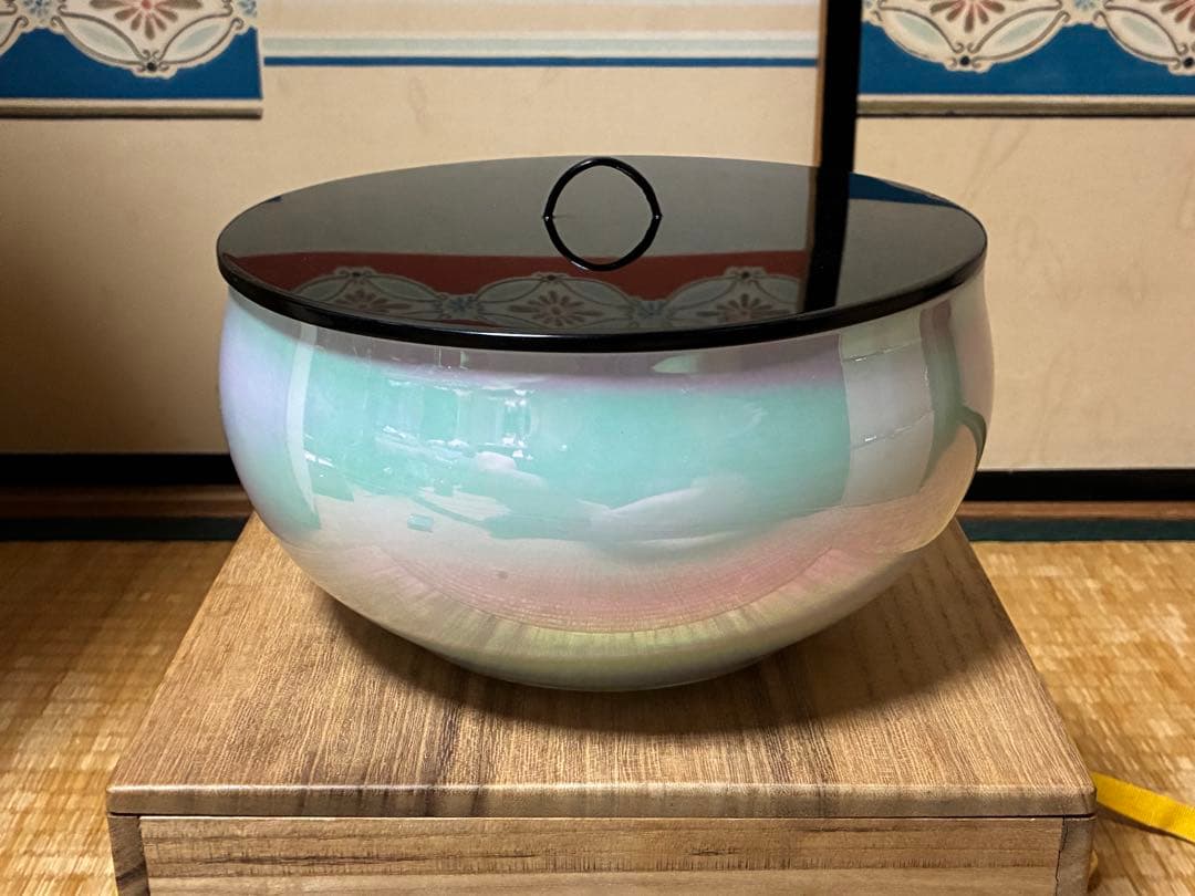 茶道具 ガラス 平水指 花押 永田宗伴書付 共箱 表千家