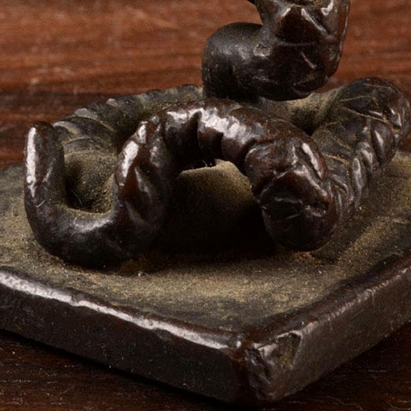 中国　古銅宣徳銅　蛇置物　蛇摘印材　V　R4737