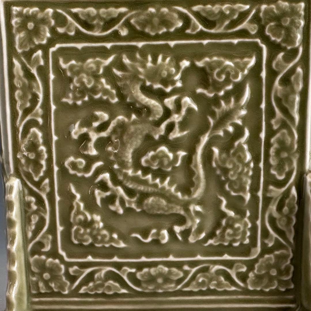 煎茶道具 青磁 龍唐草紋 硯屏 松本石亭 共箱 京焼 文房具