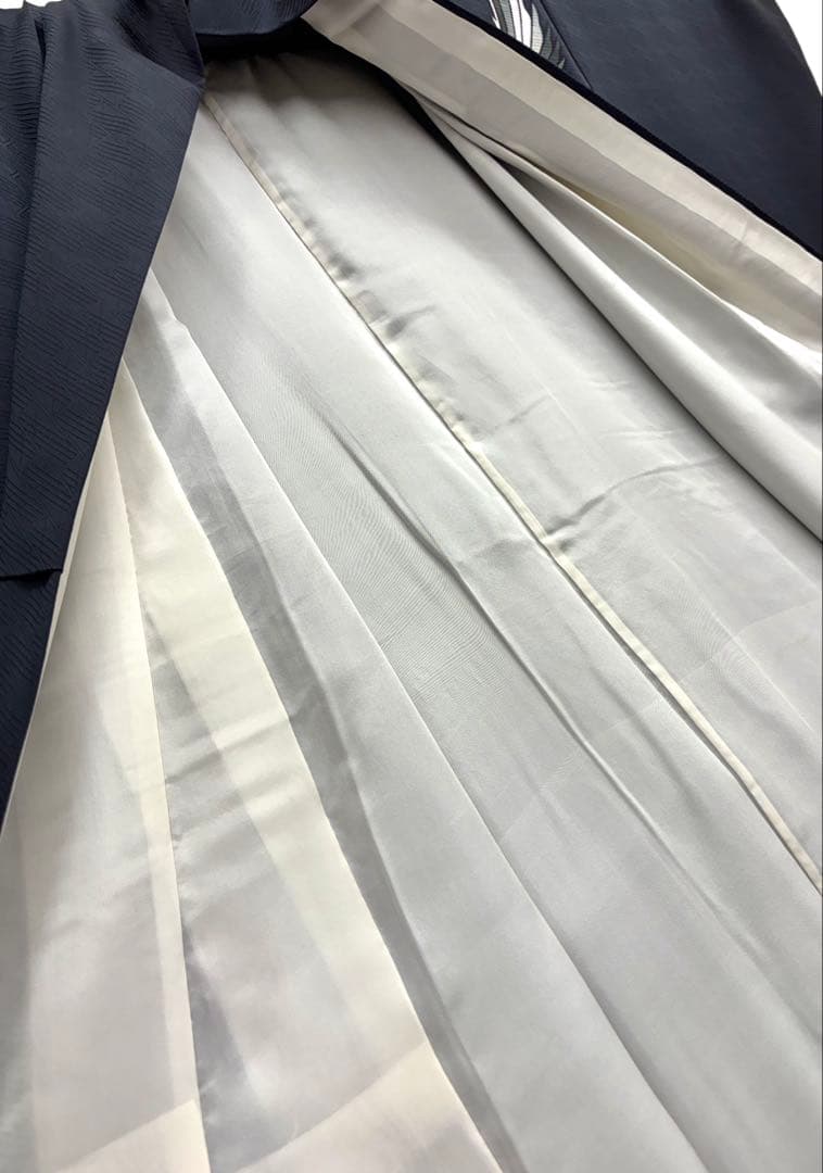 斉藤三才　成人式振袖　長襦袢付　着物　正絹　鳩／濃紺系《き676》#江戸小もーん