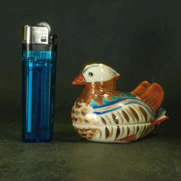 茶道具 御室窯 色絵金彩 仁清鴛鴦 香合（共箱）】 工場 茶道具 御室窯