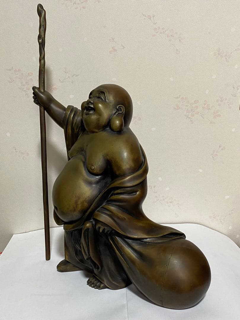 ♦️銅器 布袋様立像 置物飾り 高岡銅器？中国 真鍮製 高さ45.3cm 骨董品