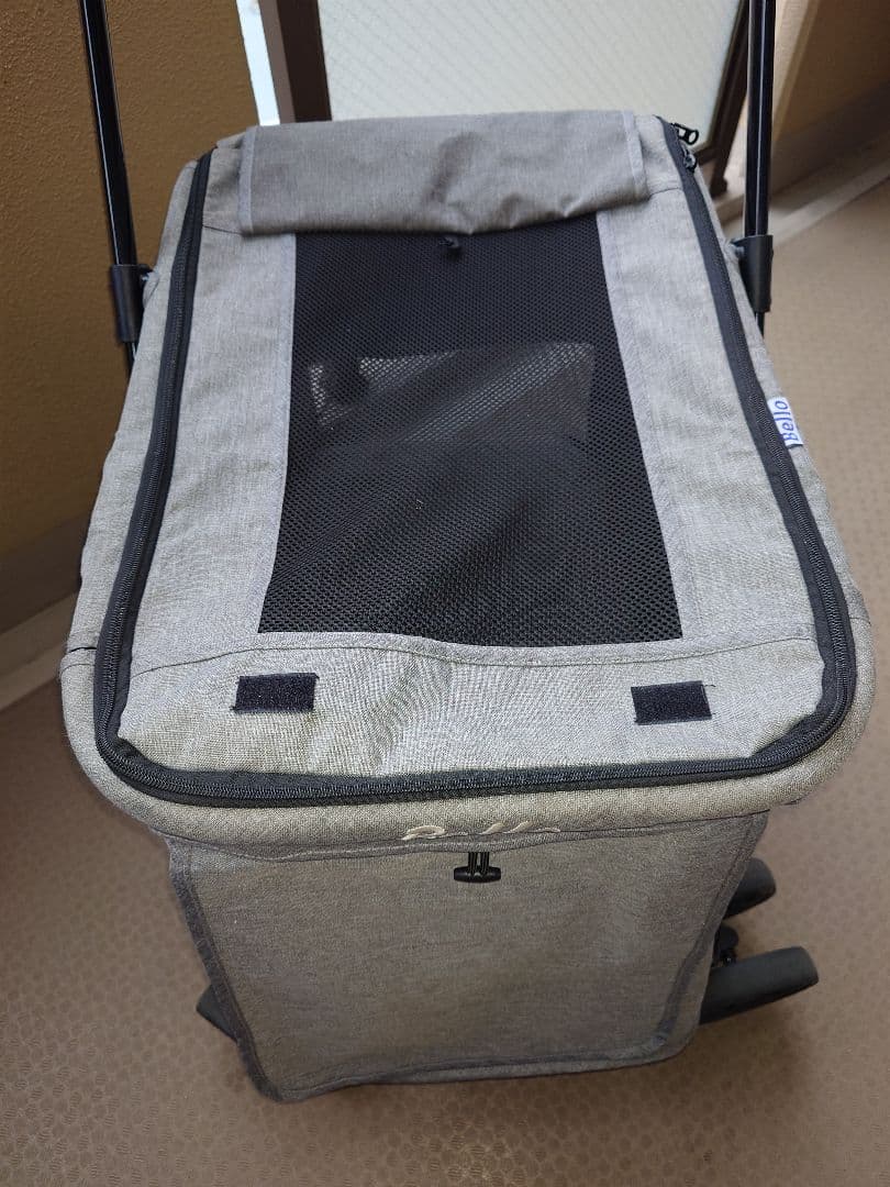 ペットカート グレー スチールフレーム 中型犬用 折りたたみ式 耐荷重30kg