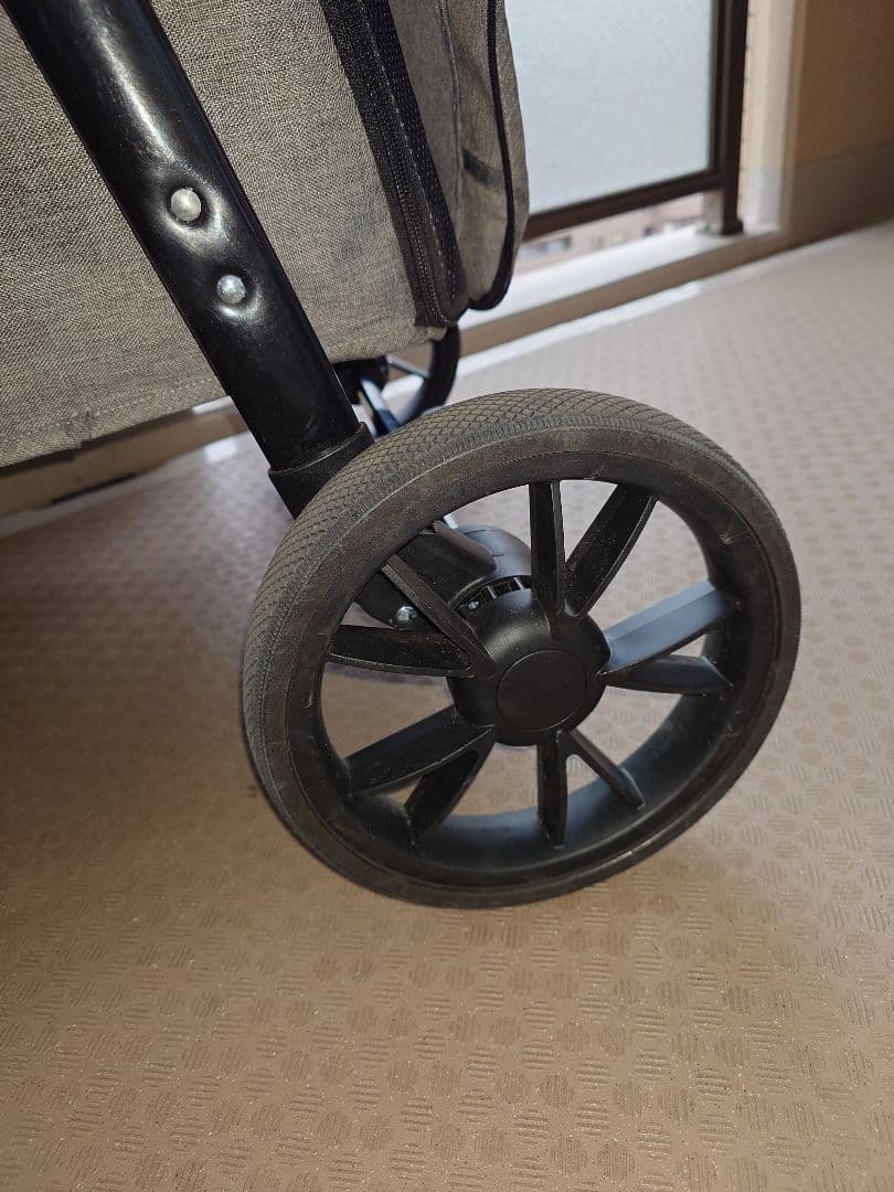 ペットカート グレー スチールフレーム 中型犬用 折りたたみ式 耐荷重30kg