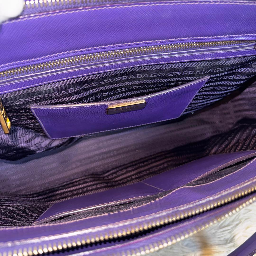 人気✨プラダ ハンドバッグ ガレリア サフィアーノ パープル 三角ロゴ レザー