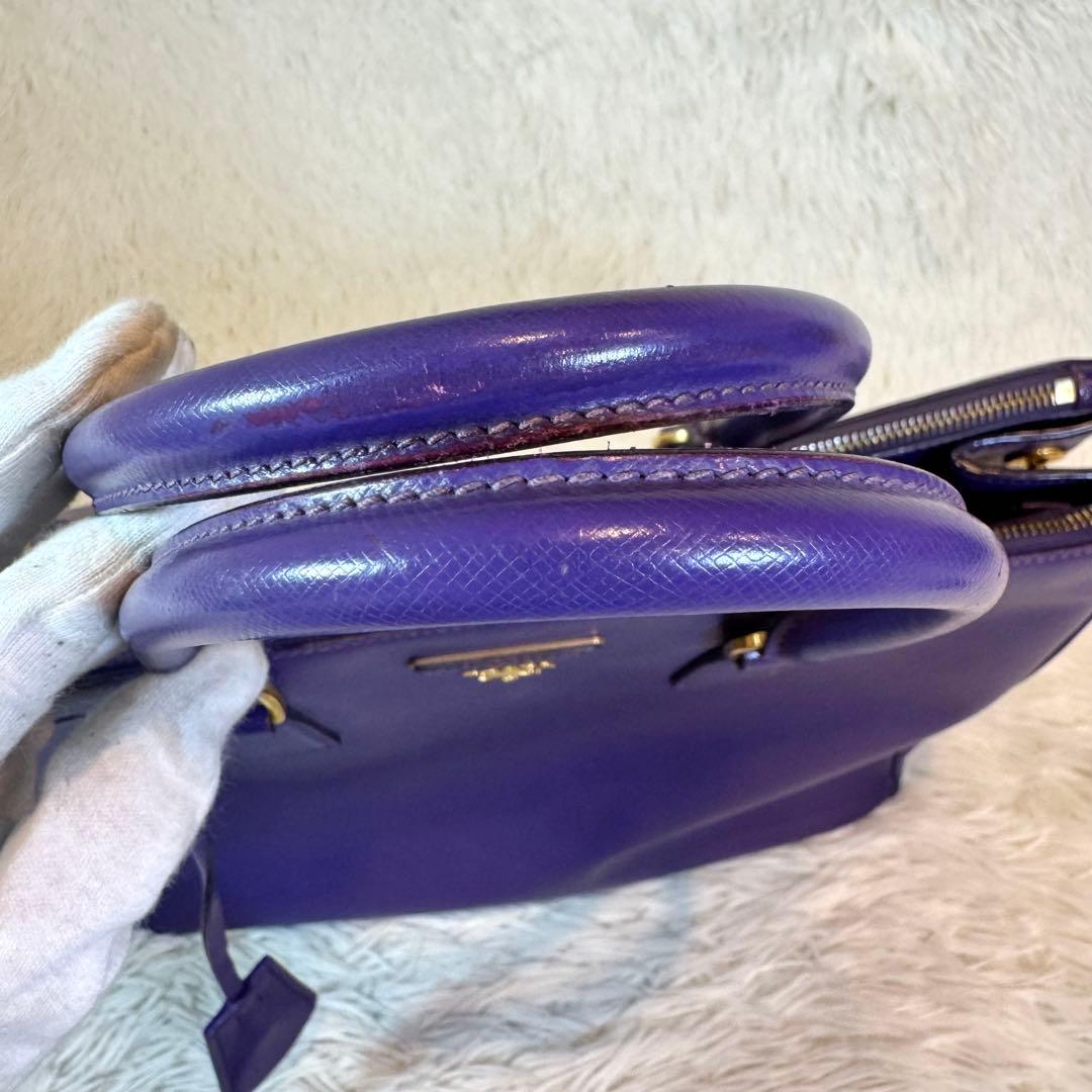 人気✨プラダ ハンドバッグ ガレリア サフィアーノ パープル 三角ロゴ レザー