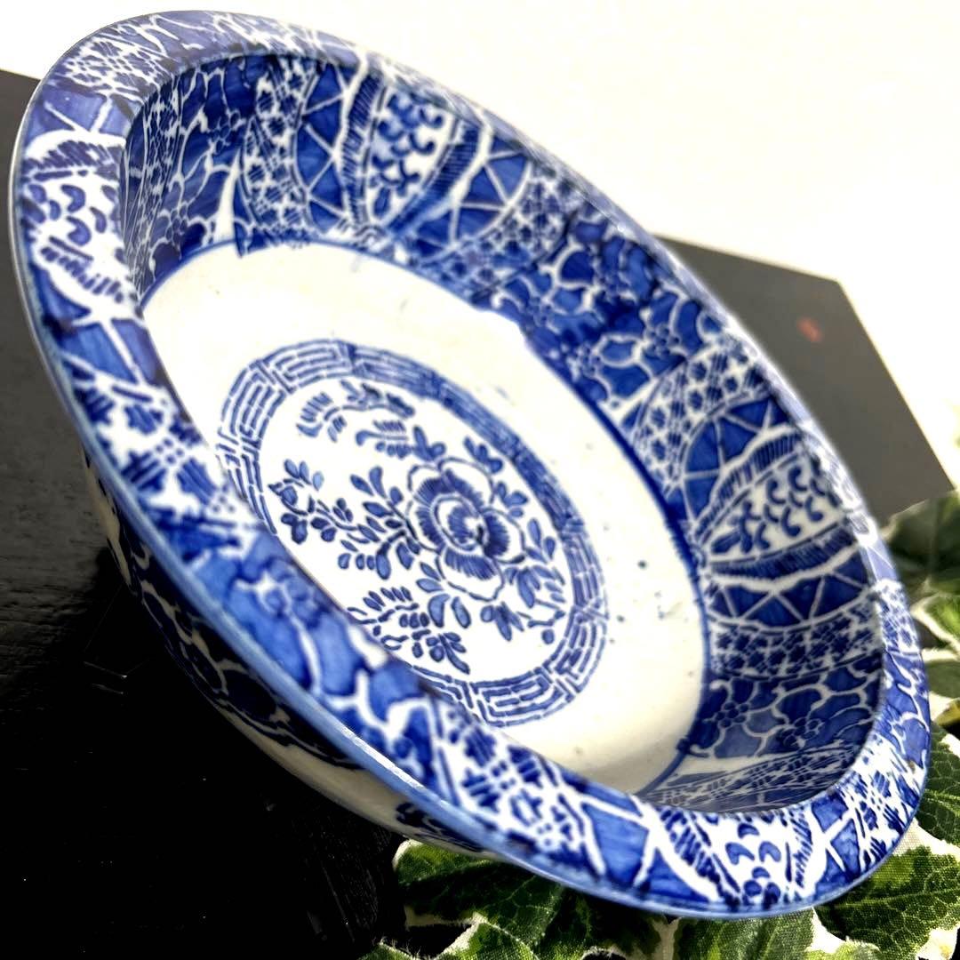 骨董品　古伊万里　転写　印判　煮物鉢　菊紋　椿紋　鳥紋　有田焼　アンティーク