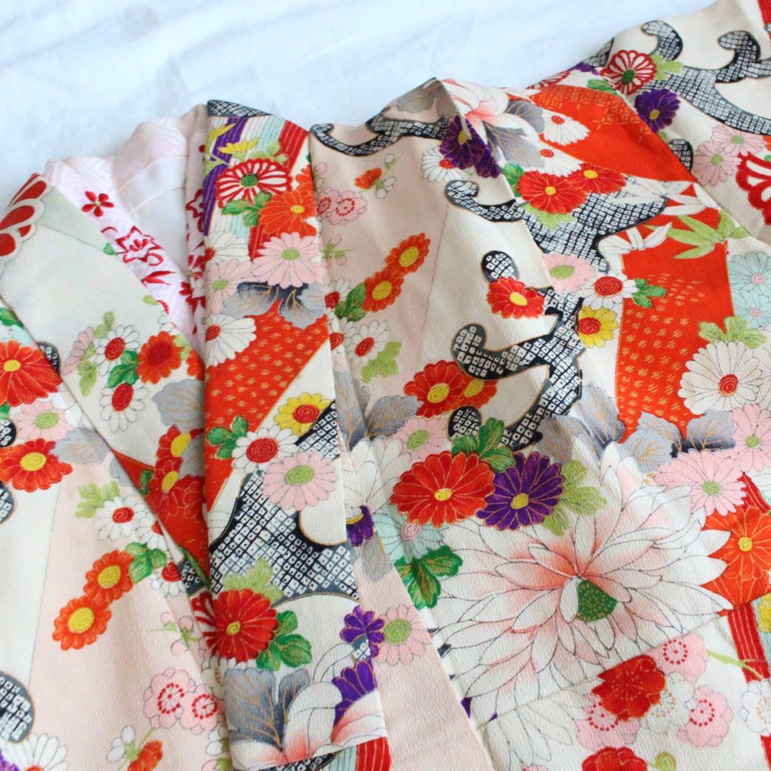 七五三 7歳 女の子 子供 アンティーク 着物 帯 セット