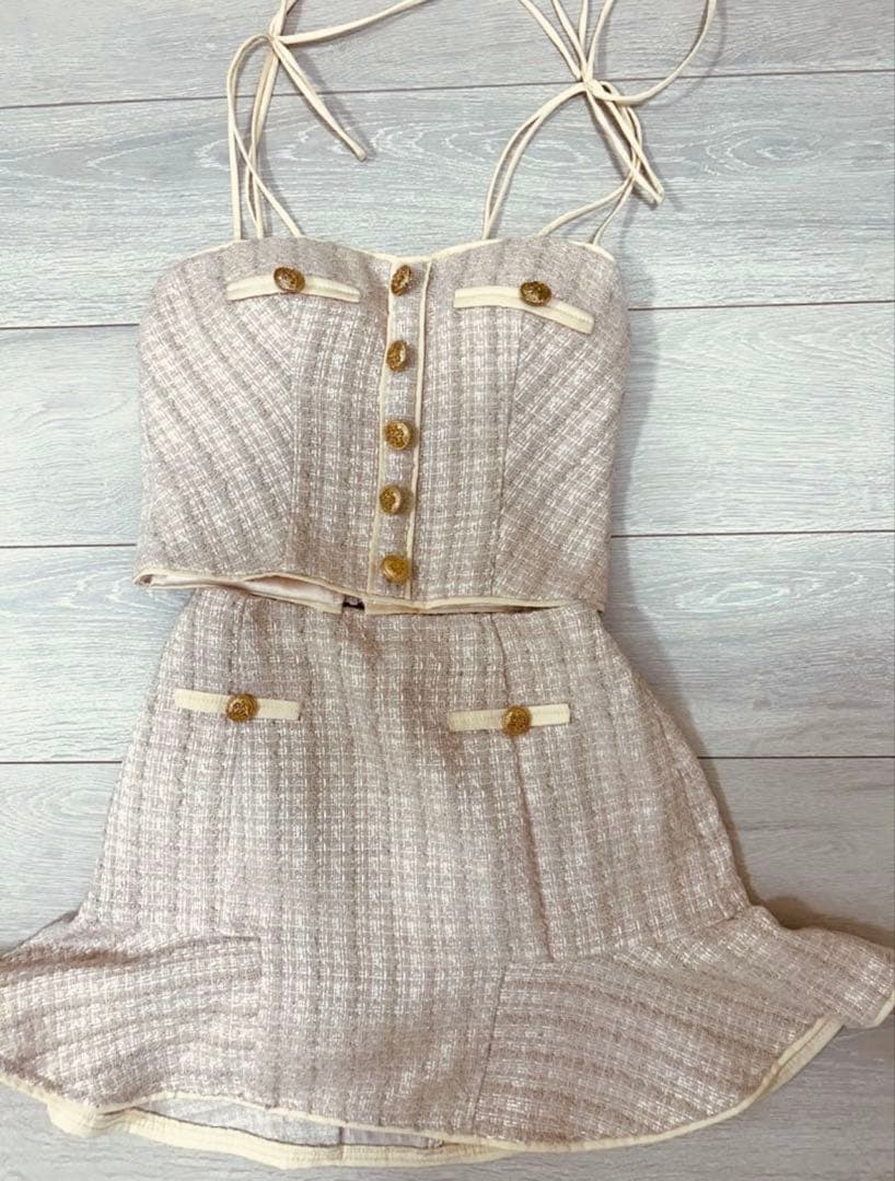 ローブドフルール　sugar フレアミニドレス　キャバドレス　ツイード ピンク