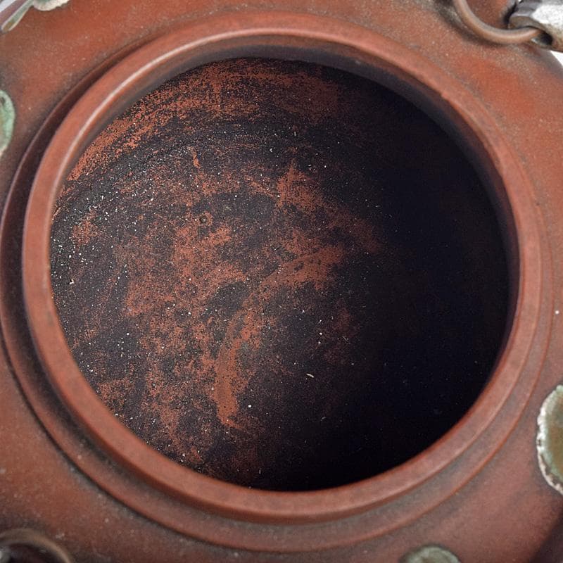 中国鮑県泰製宣興紫砂朱泥古錫装飾花文急須茶壷DR8782