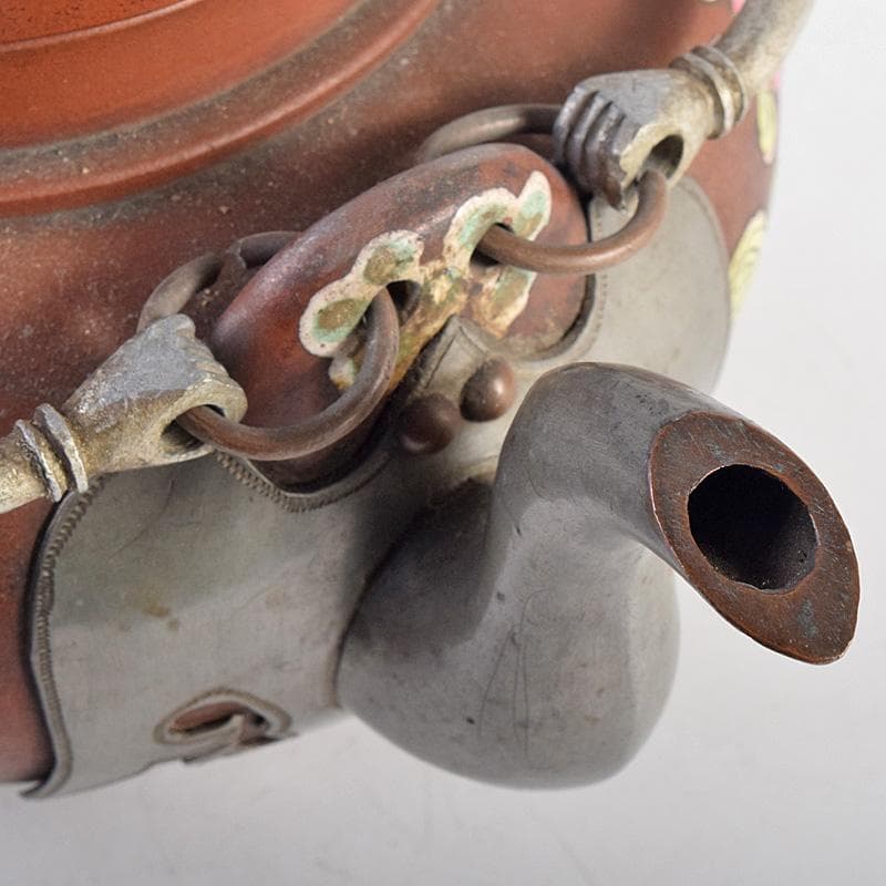 中国鮑県泰製宣興紫砂朱泥古錫装飾花文急須茶壷DR8782