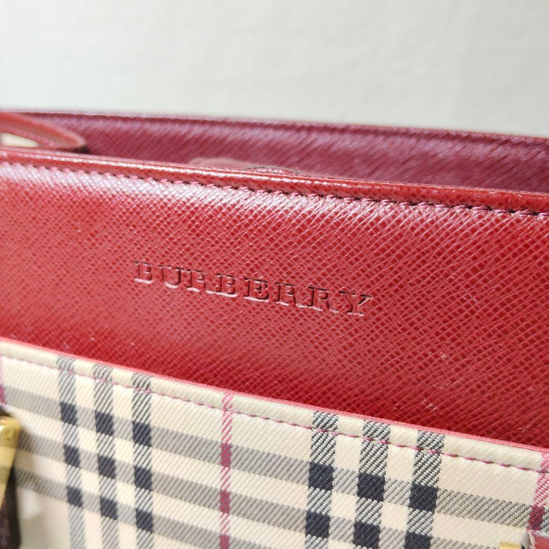 高級 バーバリー サフィアーノレザー ノバチェック ハンドバック