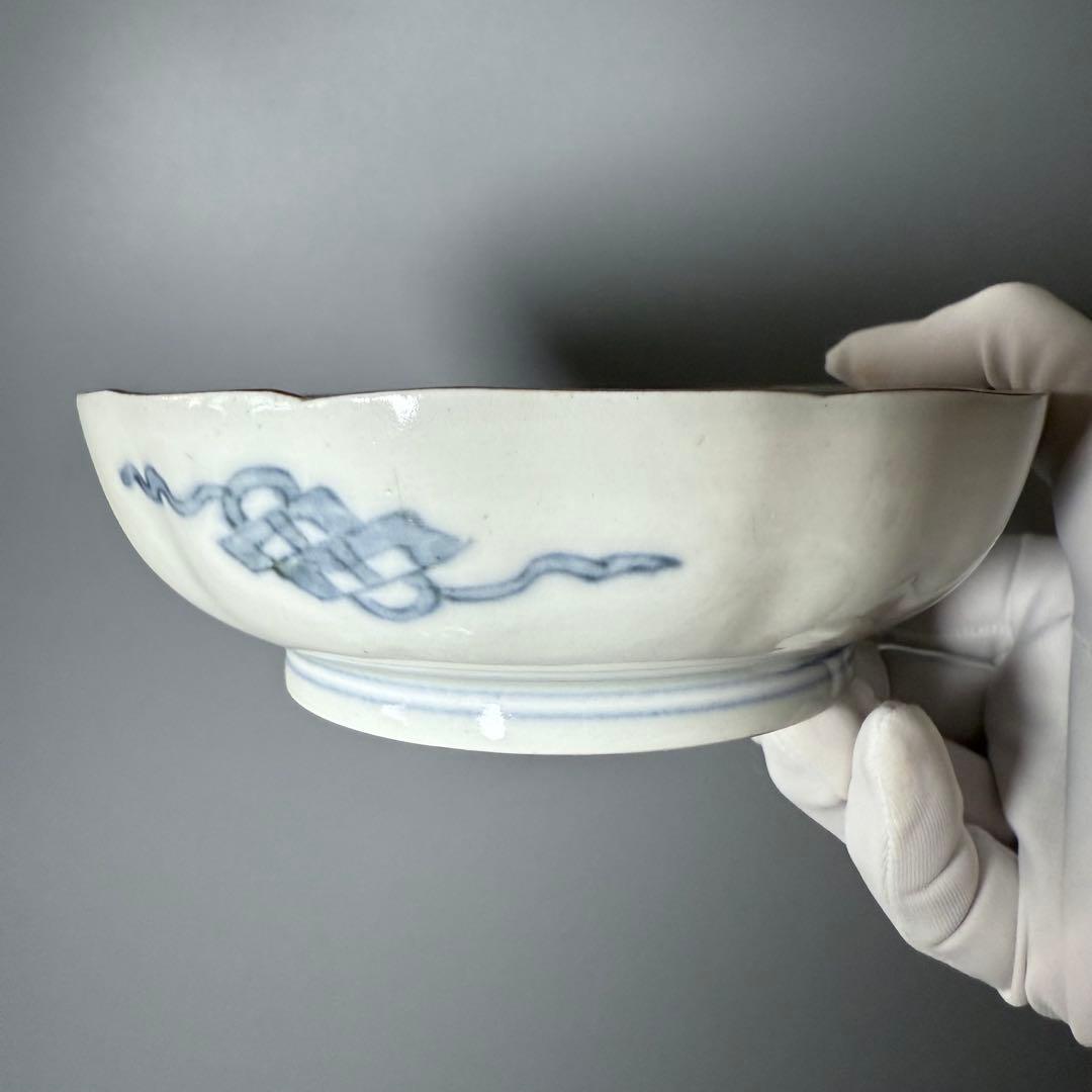 豪商旧蔵品 明治期 色絵鯉千鳥文膾皿 金蘭手 二十