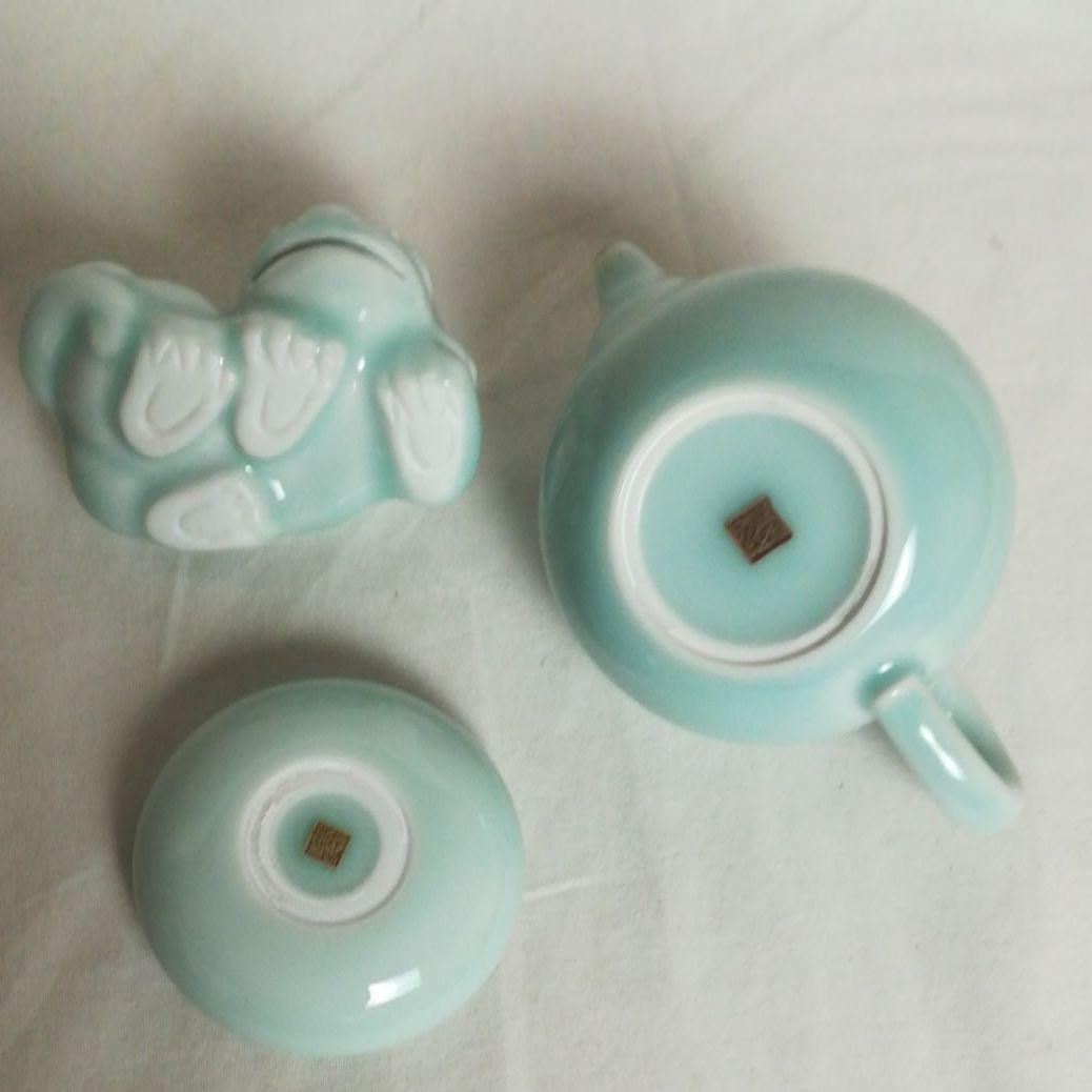 中国 青磁 煎茶道具 茶器揃 共箱 茶道具 茶器揃 李殷九作 煎茶 箱入(