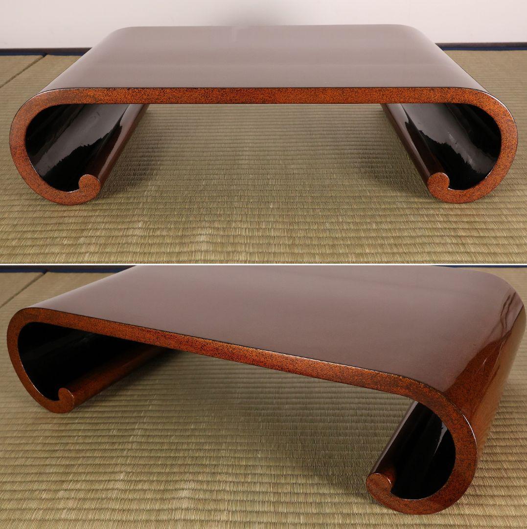 漆芸 梨地 砂子 巻足 平卓 花台 53.8cm 木製 大正昭和【MA736】