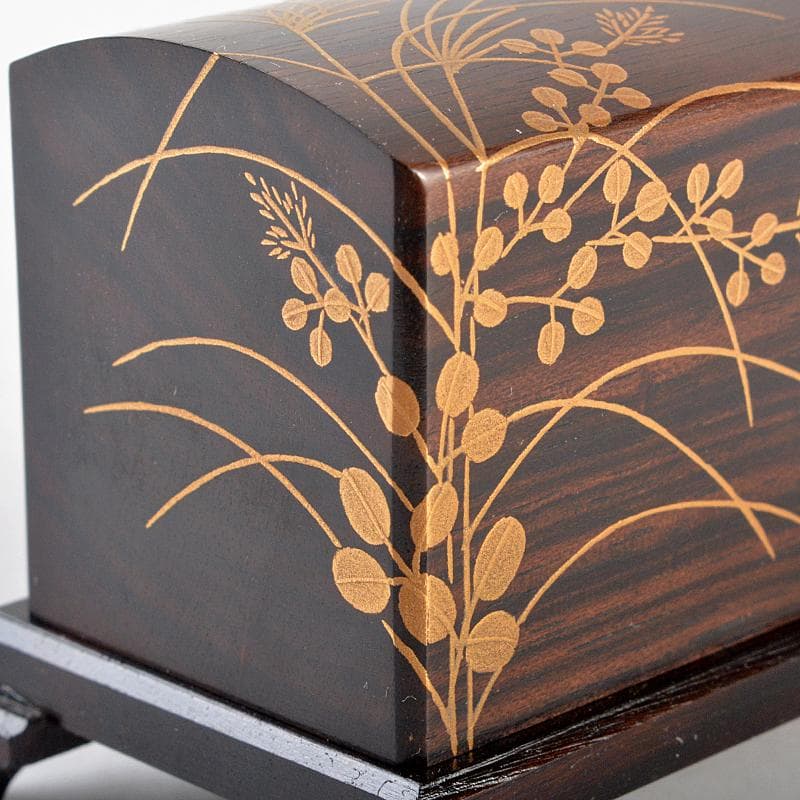 茶道具　山中塗　道場宗廣作　虫に秋草　黒檀虫篭蒔絵　香合　共箱　M　R5279