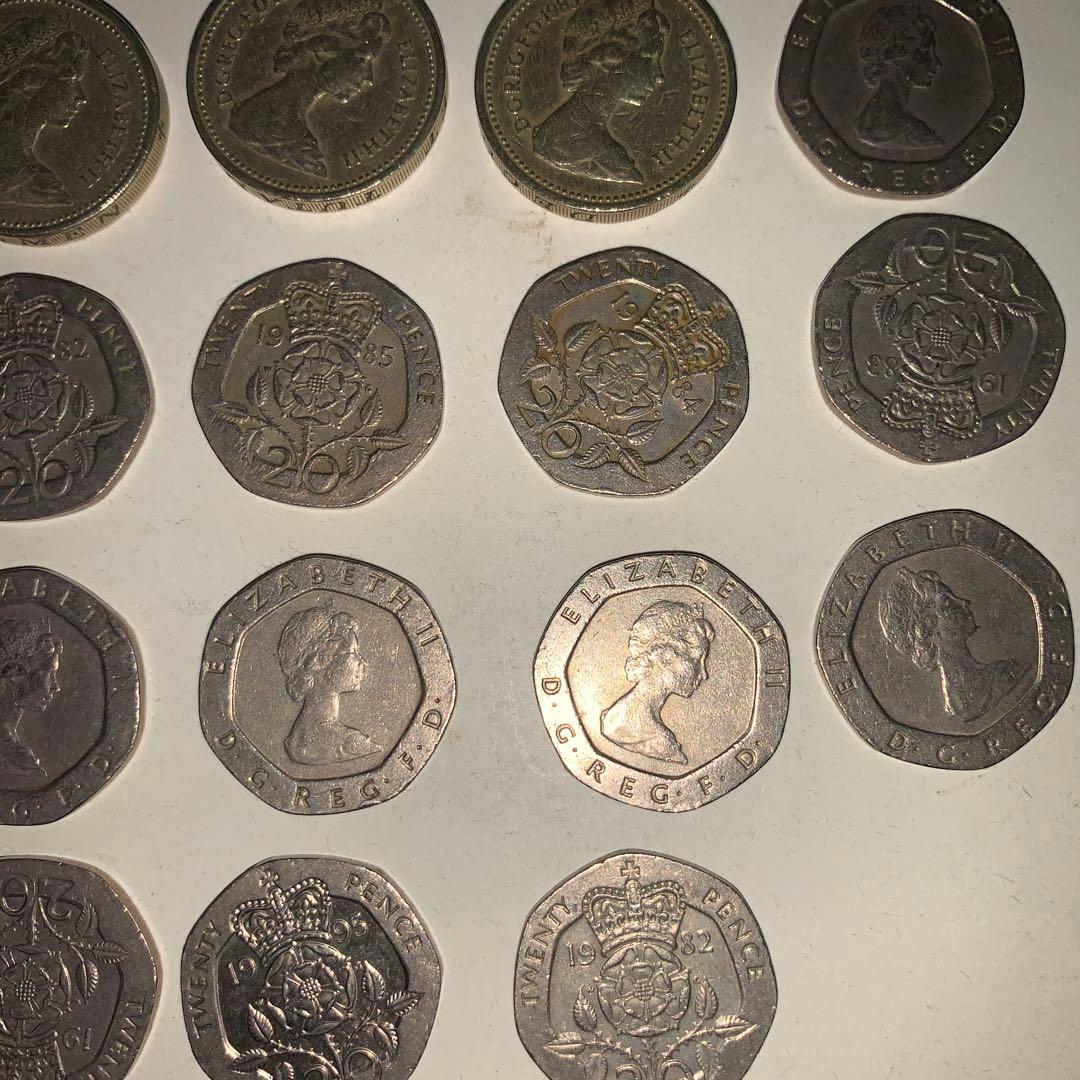 イギリスの硬貨1ポンドと20ぺんす