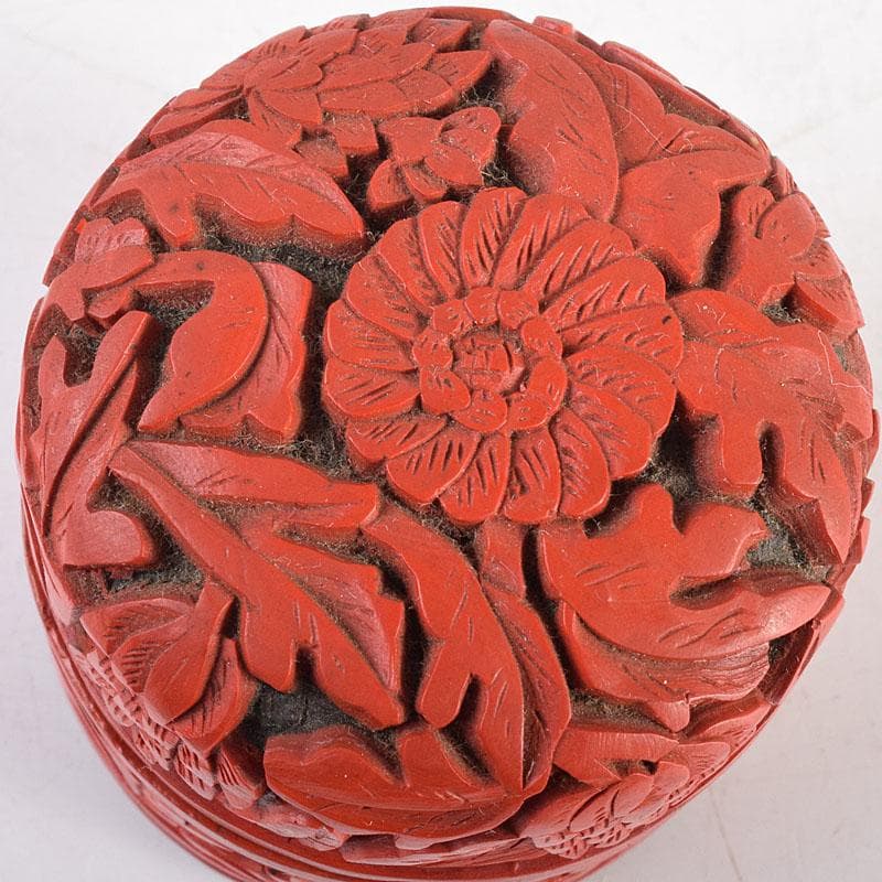 中国　剔紅　堆朱　内七宝　花文　蓋物　V　7937