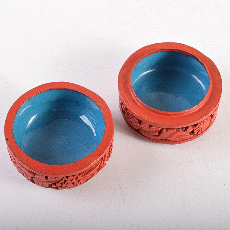 中国　剔紅　堆朱　内七宝　花文　蓋物　V　7937