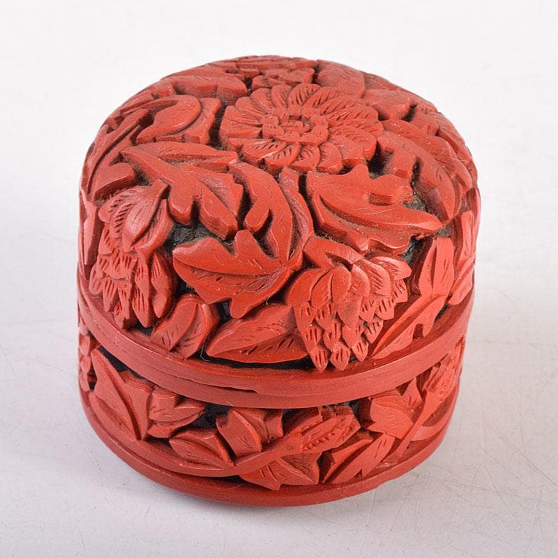 中国　剔紅　堆朱　内七宝　花文　蓋物　V　7937