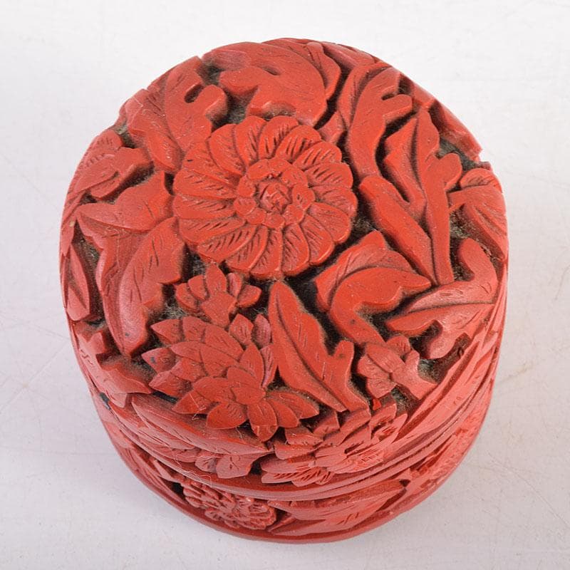 中国　剔紅　堆朱　内七宝　花文　蓋物　V　7937