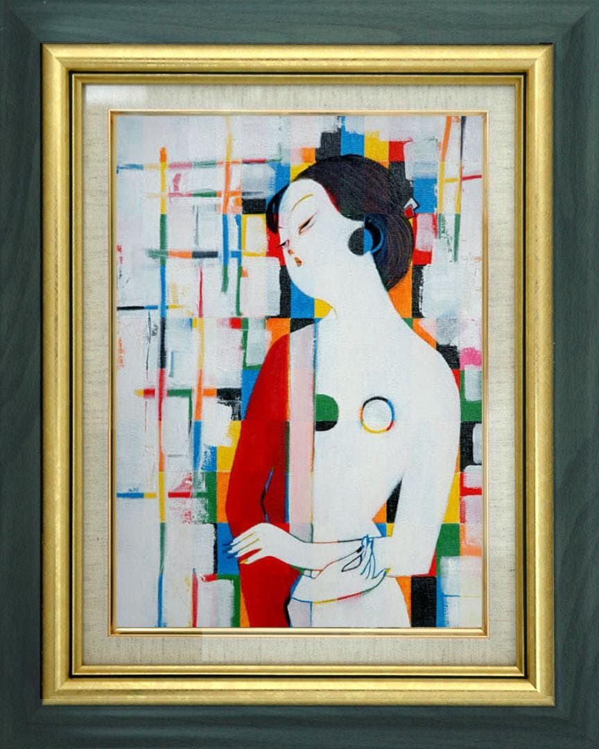 油絵 菅家令子 絵 絵画インテリア 額付(黒) uF6-010911 人物 女性