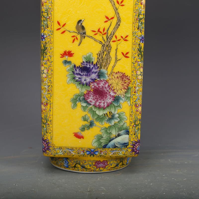 清乾隆琺瑯彩花鳥図紋四方賞瓶 景徳鎮 陶磁器 装飾品 工芸品 美術品 置物