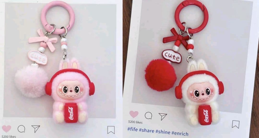ラブブ ぬいぐるみキーホルダー 白&ピンク 2点セット コーラ ポンポン