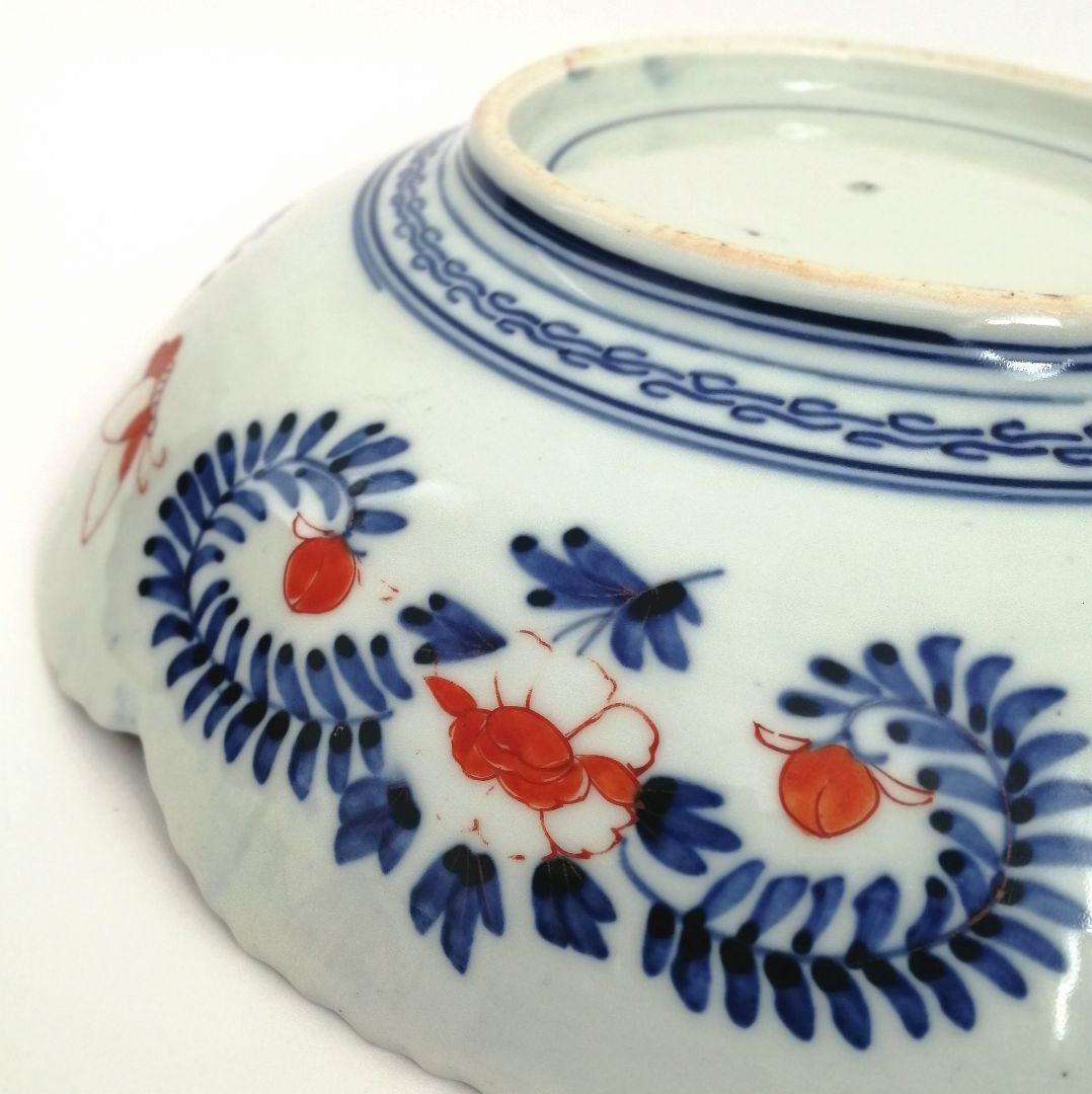 明治前期 色絵 花籠 龍と鳳凰 唐花 蝶 輪花 大鉢