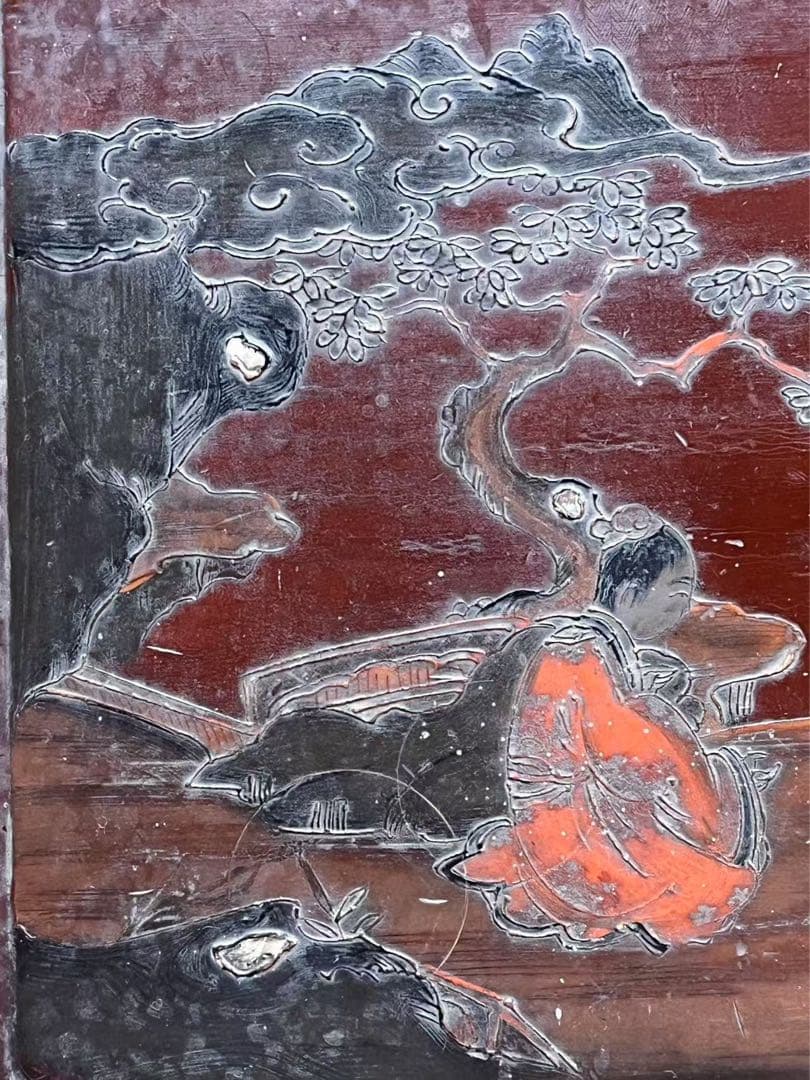 骨董品 18-19世紀の漆器 朱塗 螺鈿 机 中国？韩国？日本？