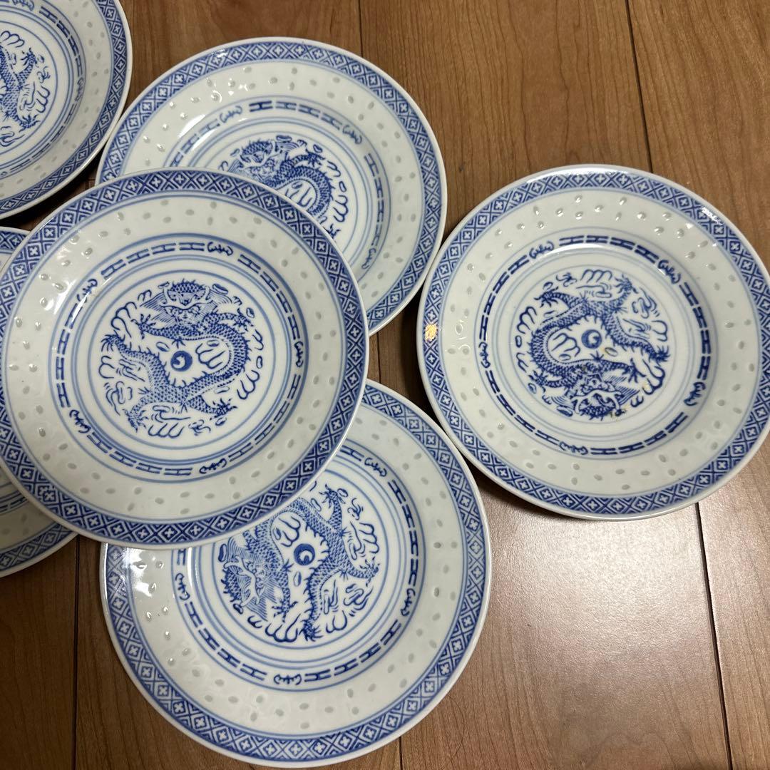 青い龍模様の平皿 6枚セット 中華食器 普通 直径17.5