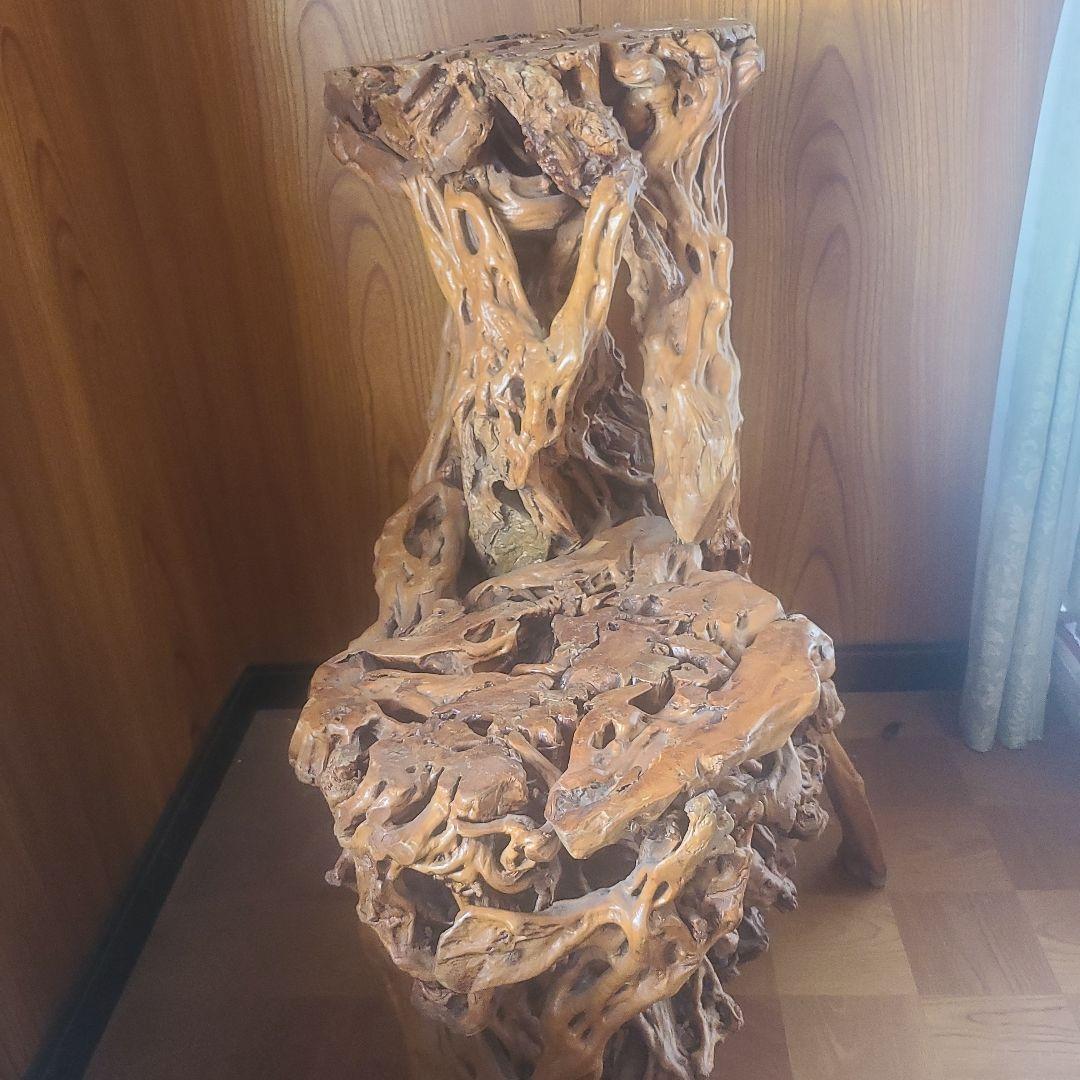 No.112 天然木 無垢材/根卓二段棚 木工芸 飾り台【希少】