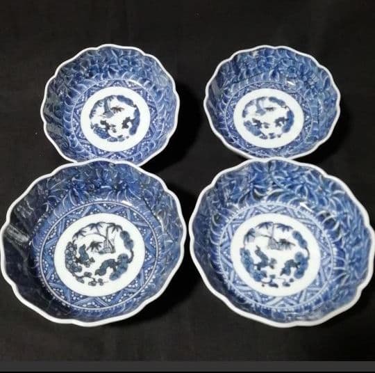 骨董　古伊万里(シダ唐草紋)なます皿4枚 骨董古伊万里(シダ唐草紋)なます皿4枚