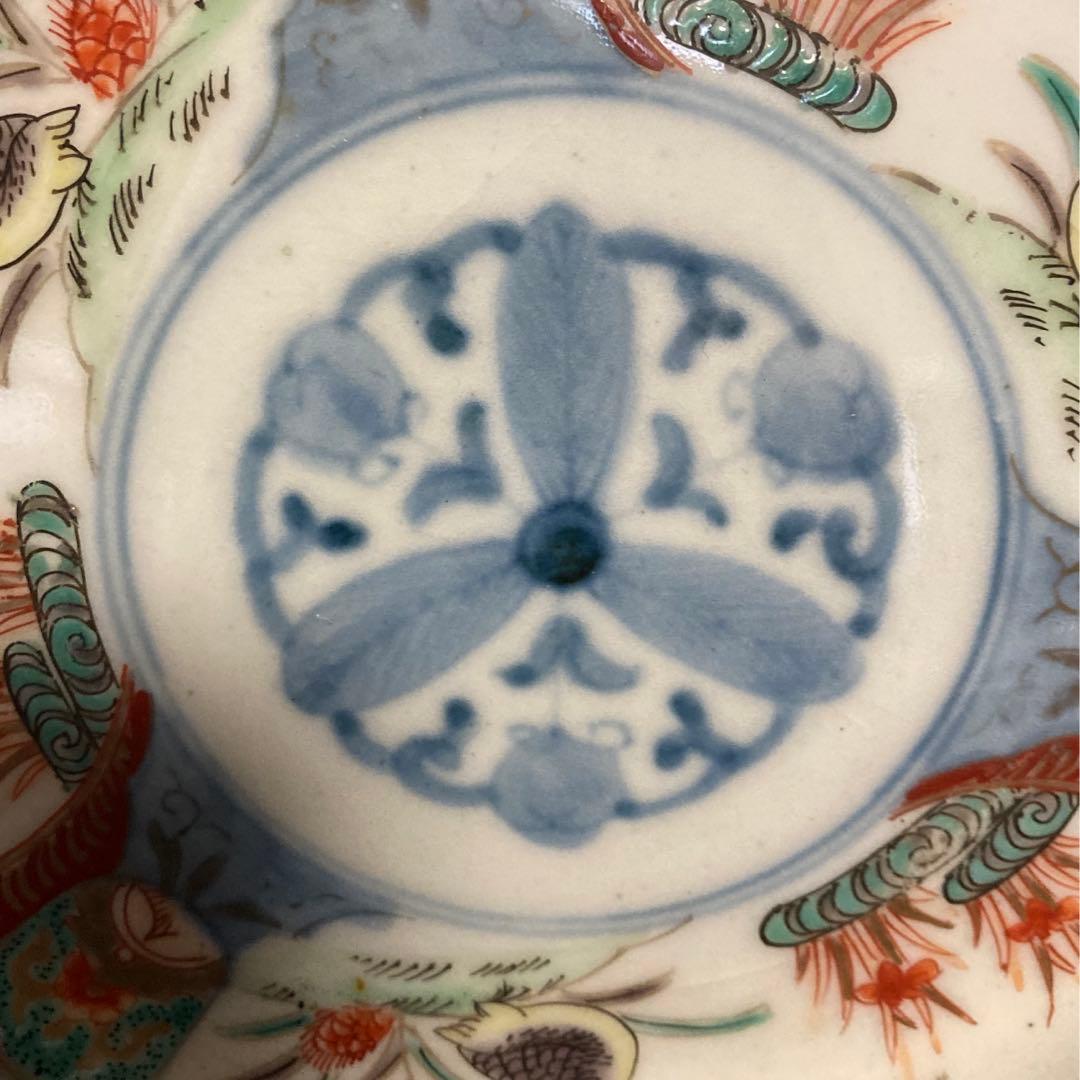 伊万里　丸にミツ柏鶉紋皿一対　山之内家