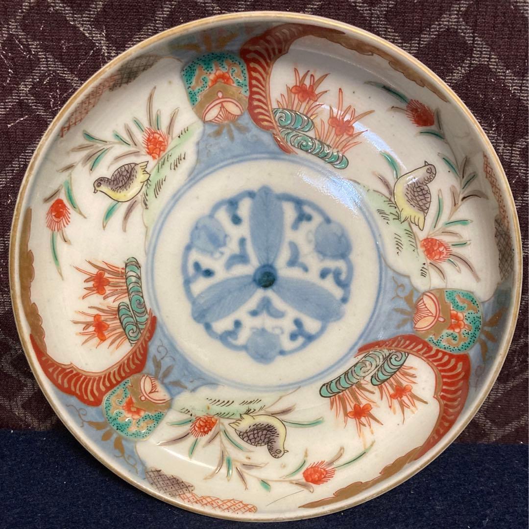 伊万里　丸にミツ柏鶉紋皿一対　山之内家