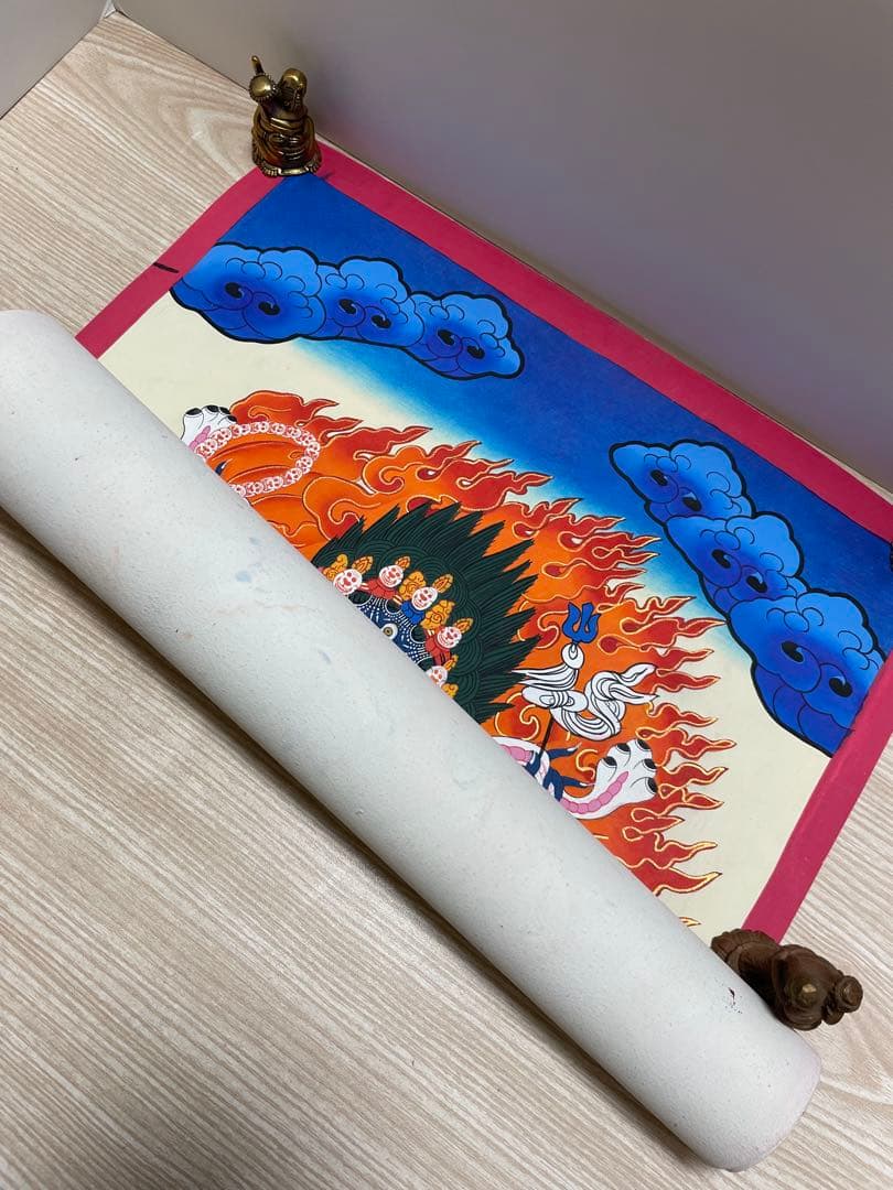 《 チベット密教　1点物 》 手描き　曼荼羅　マハーカーラ　大黒　仏教　密教　④