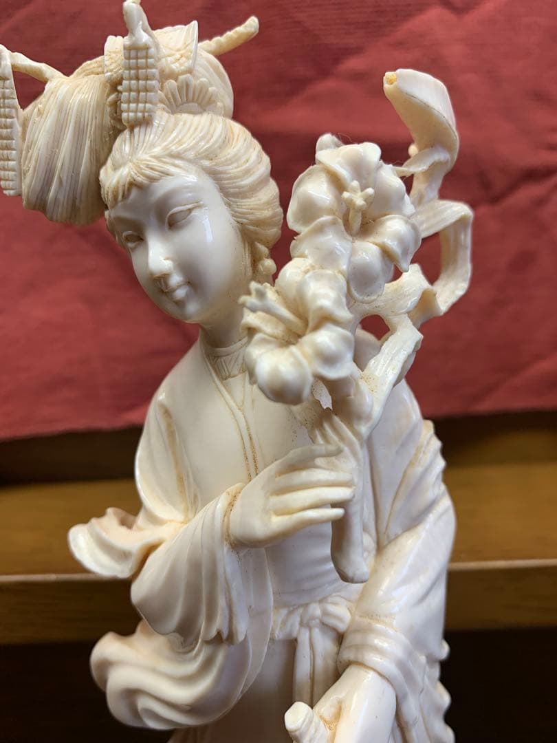 天然素材】東洋美人像 彫刻細密 飾り物 高さ26cm 天然素材】東洋美人像