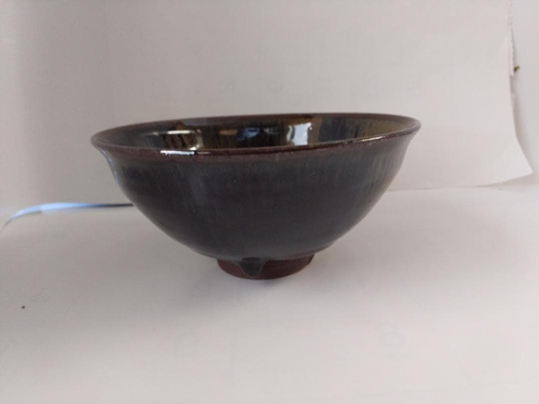 紀州焼 葵窯 寒川栖豊 作 天目形 茶碗 共箱 共布 栞 茶器 抹茶碗 新品